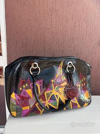 Borsa a mano vintage in pelle stampa rettile - Des