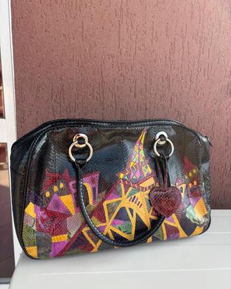 Borsa a mano vintage in pelle stampa rettile - Des