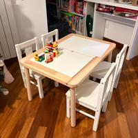 Tavolo piu 4 sedie in legno per bambini