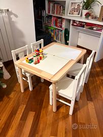 Tavolo piu 4 sedie in legno per bambini