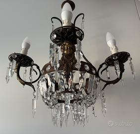 Lampadario francese in bronzo e cristalli