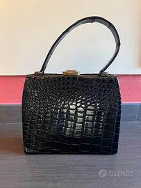 Borsa coccodrillo nero lucido anni 70 perfetta