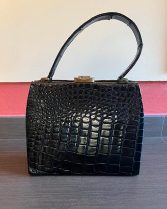 Borsa coccodrillo nero lucido anni 70 perfetta