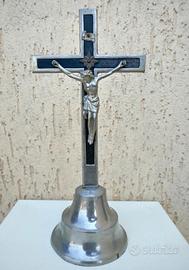 Antico Crocifisso da Tavolo Metallo Argent.+legno