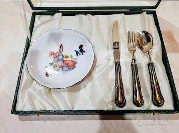 Servizio pappa vintage porcellana e argento 