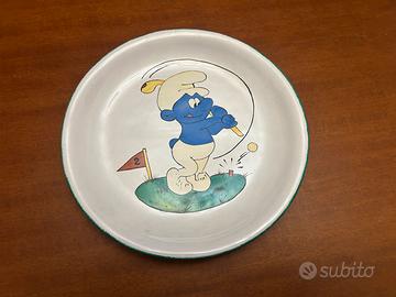 Piatto Puffi vintage decorativo ‘80 dipinto a mano
