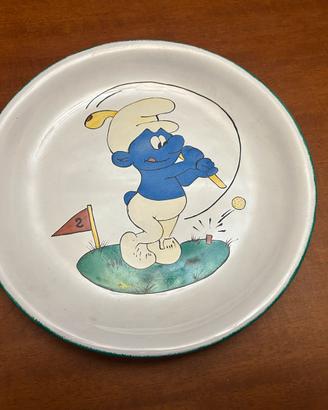 Piatto Puffi vintage decorativo ‘80 dipinto a mano