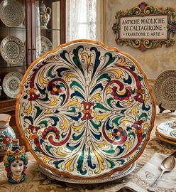 Grande piatto decorativo maiolica Caltagirone 