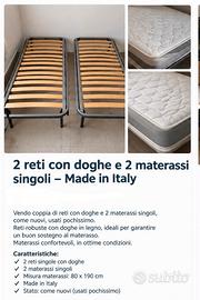 2 materassi 80x190 + 2 reti a doghe Made in Italy