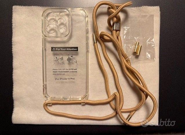 Vaykwo Cover con Cordino per iPhone 13 Mini 5.4'',Custodia con Regolabile Collana per iPhone 13 Mini, Protezione Completa a 360 Gradi Trasparente Case con Laccio Tracolla, Grigio