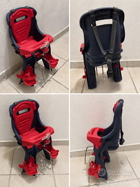 Seggiolino bici bambino/a rosso blu con poggiapied
