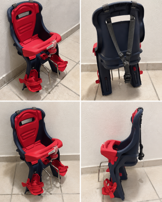 Seggiolino bici bambino/a rosso blu con poggiapied