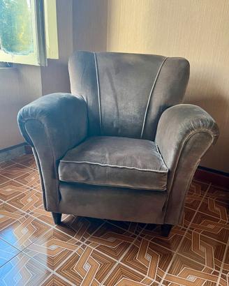 Poltrona anni '70 vintage velluto grigio
