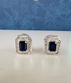 Orecchini Oro Bianco 18kt Zaffiri Blù e Diamanti