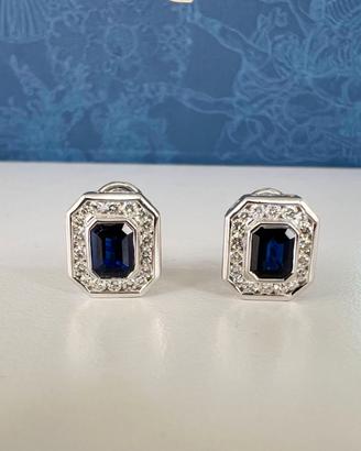 Orecchini Oro Bianco 18kt Zaffiri Blù e Diamanti