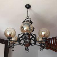 Lampadario in ferro battuto e cristallo, 6 bracci