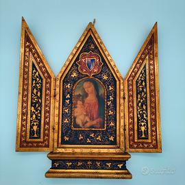 GRANDE ICONA TRITTICO SACRO IN LEGNO DIPINTO 