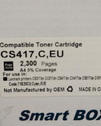 toner  lexmark compatibile  Code:71B20C0,Cyan