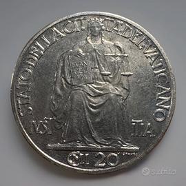20 CENT 1944 RRR PIO XII VATICANO 1000pz GIG. 216