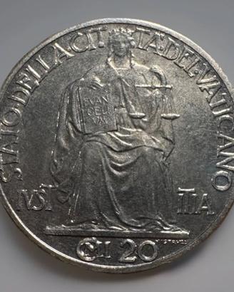 20 CENT 1944 RRR PIO XII VATICANO 1000pz GIG. 216