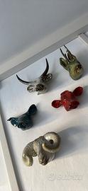 Set Sculture da Parete Teste Animali in Ceramica