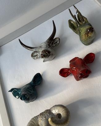 Set Sculture da Parete Teste Animali in Ceramica