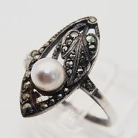 Anello antiquariato anni 30 argento perla marcasit