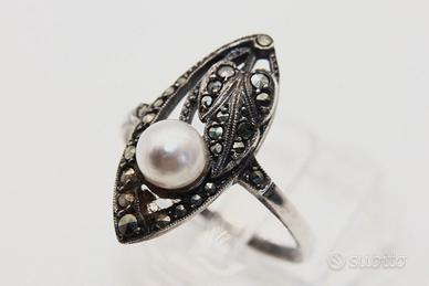 Anello antiquariato anni 30 argento perla marcasit