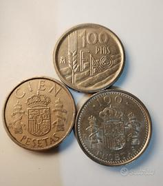 3 Monete 100 pesetas Spagna 