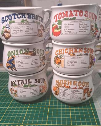 Set 6 Tazze Zuppa Vintage Anni 70/80 con Ricette