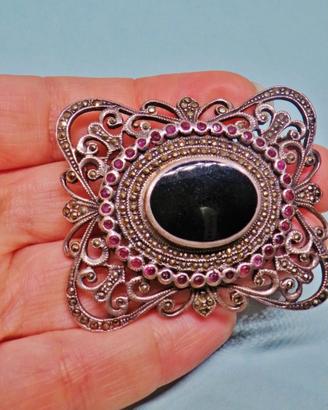 ARGENTO 925 spilla vintage onice marcasite