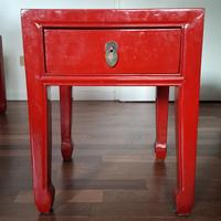 Coppia di comodini rossi lacca tibetani