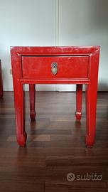 Coppia di comodini rossi lacca tibetani