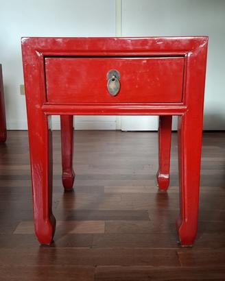 Coppia di comodini rossi lacca tibetani