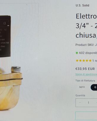 elettrovalvola normalmente chiusa 24v da 4/4"