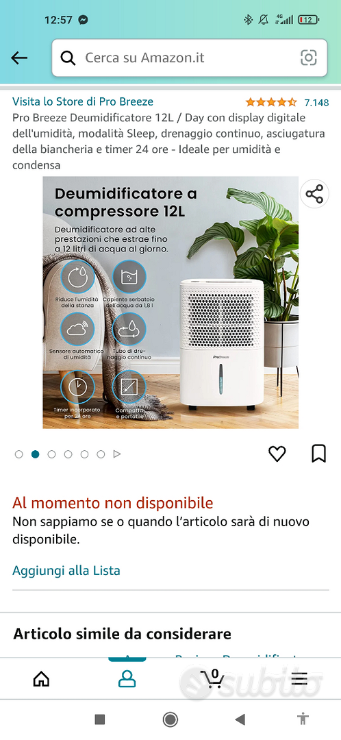 Deumidificatore Pro Breeze 12 lt - Elettrodomestici In vendita a