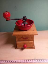 Macinacaffè Vintage in Legno e Metallo Rosso