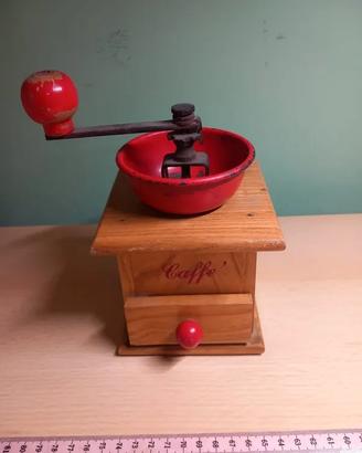 Macinacaffè Vintage in Legno e Metallo Rosso