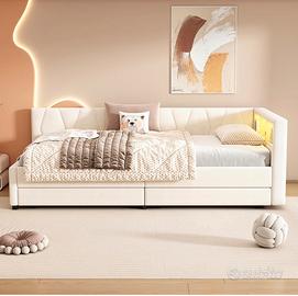 Letto singolo con mensole e luci
