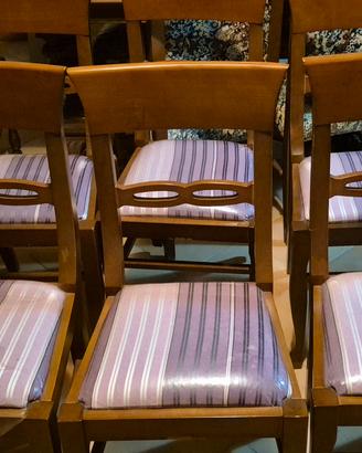 6 sedie + credenza + vetrina in legno 