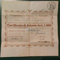 Certificato Di Azione Da Lire 1000  