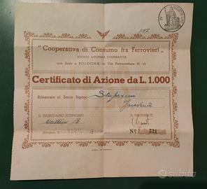 Certificato Di Azione Da Lire 1000  