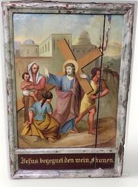Antico dipinto 700  su tavola 59 X 40 via Crucis