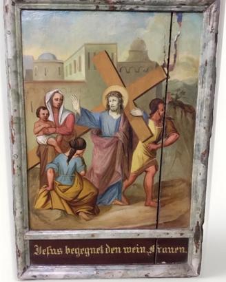 Antico dipinto 700  su tavola 59 X 40 via Crucis