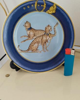 Piatto vintage porcellana francese con leopardi 