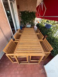 Tavolo da esterno + 6 sedie/poltroncine in legno
