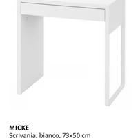 Scrivania ikea bianca Micke 73x50 con cassetto