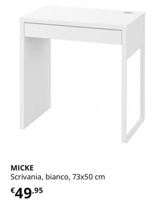 Scrivania ikea bianca Micke 73x50 con cassetto
