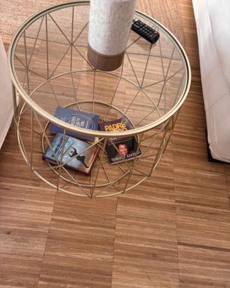 Tavolino rotondo in vetro e metallo dorato 50x49