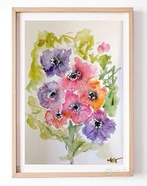 Lotto di 3 acquarelli originali